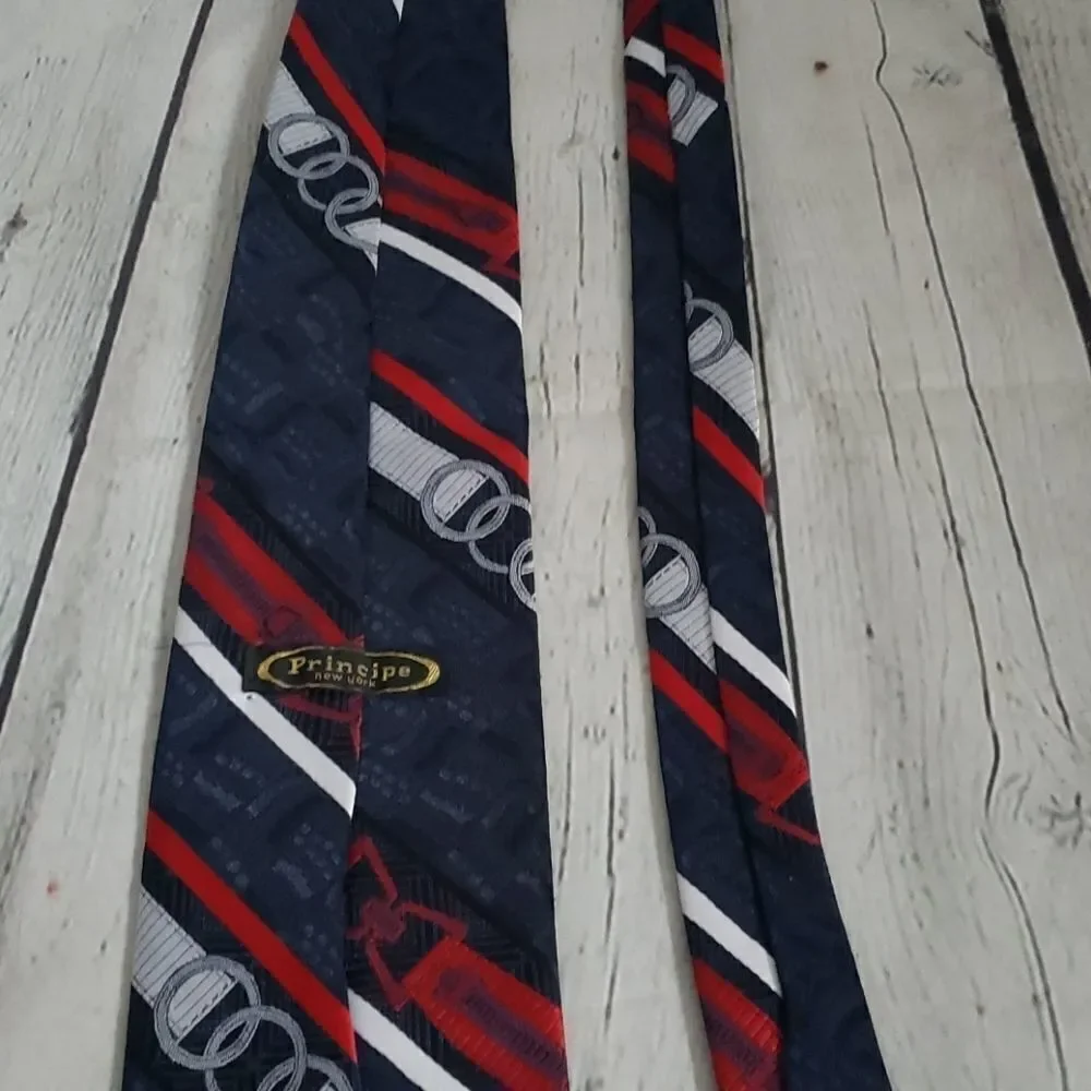 Vintage 70s 80s Navy Blue Red Striped Tie
